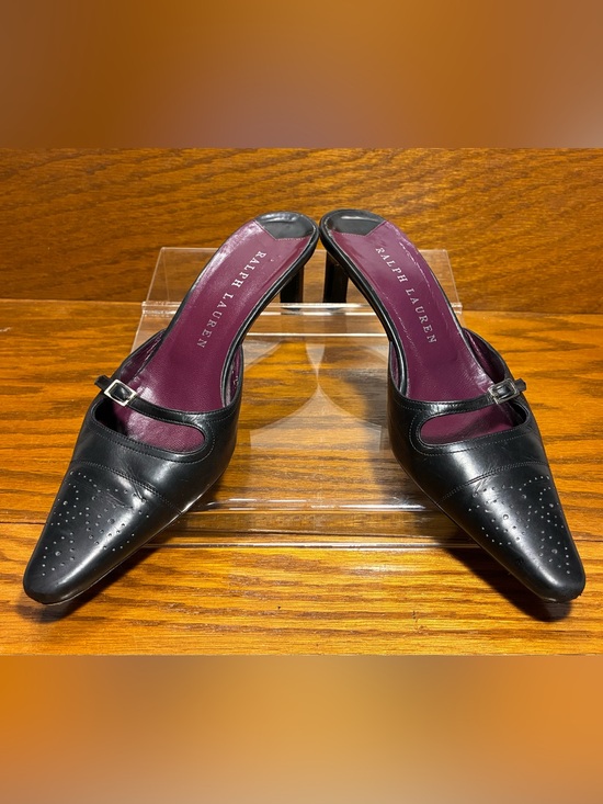 Ralph Lauren Shoes - Y2K VTG Ralph Lauren ITALY MADE Perforated Toe Mary Jane Mules Black Leather 6